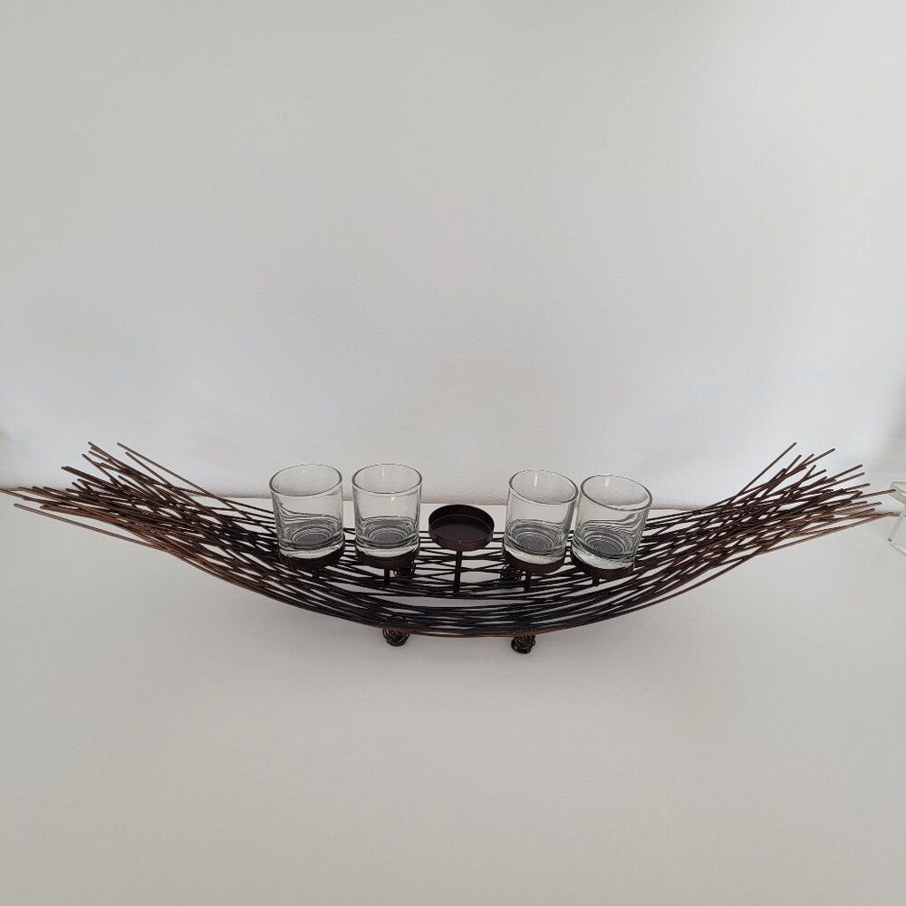 Pier 1 Unique Copper Metal Wire Sculpture Candelabra Centerpiece 24" Long